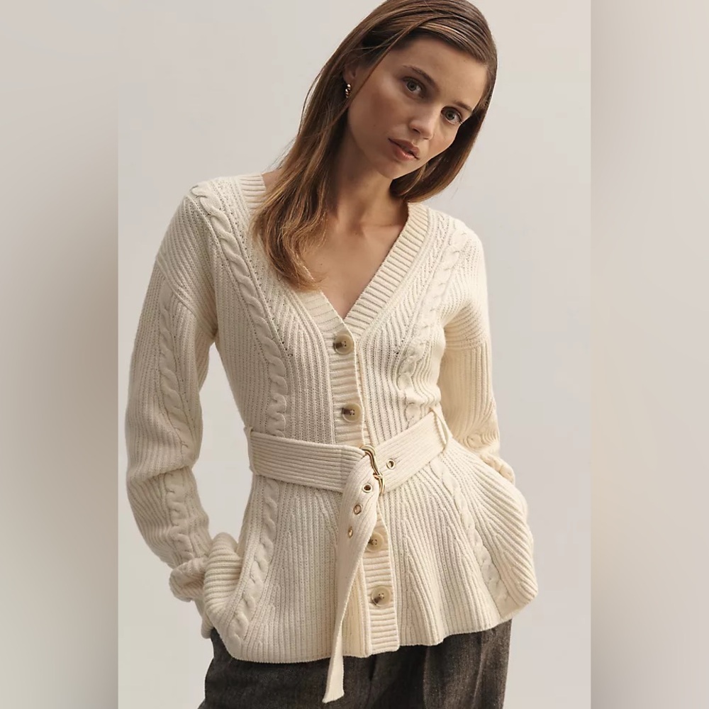 NWT Anthropology Maeve Belted Cable Cardigan Sweater